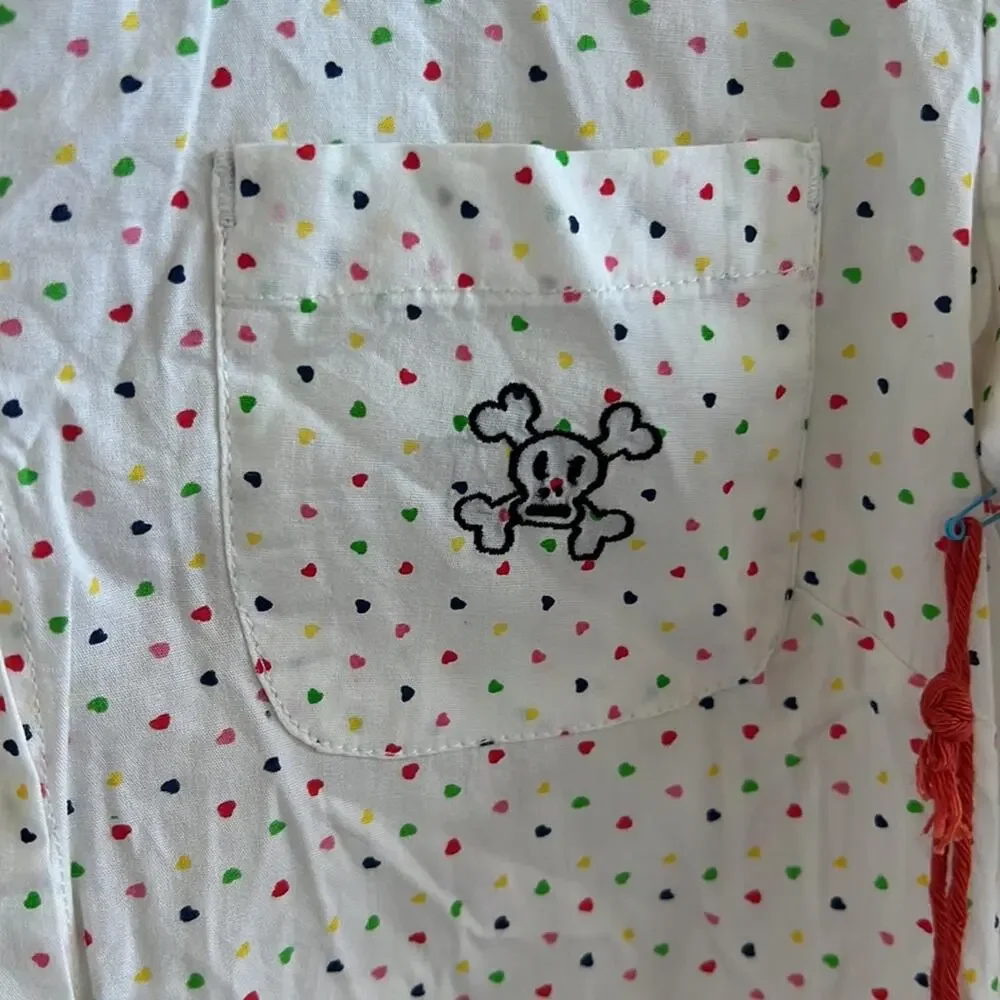 NWT Paul Frank Heart Polka Dot Cotton Sleep Dress Front Button Collar Nostalgic
